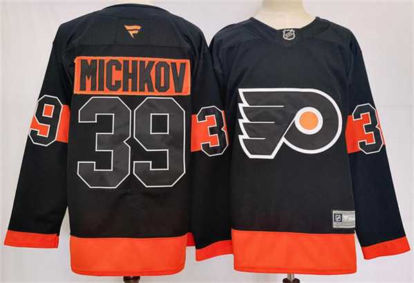 Mens Philadelphia Flyers #39 Matvei Michkov Black 2024 Stitched Jersey